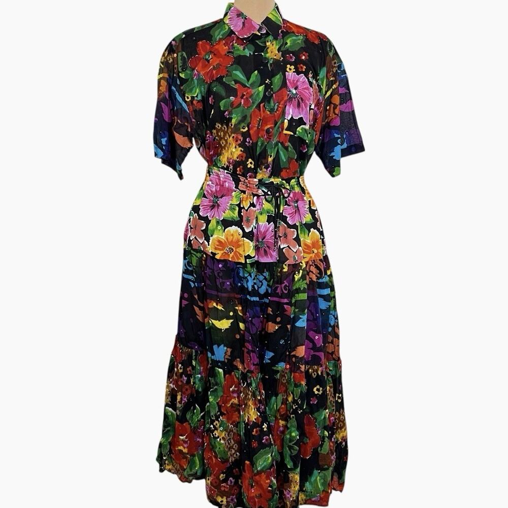 Units Vintage Skirt Blouse Set Sz M 1980s Tropical Retro Resort Handsewn Sequins